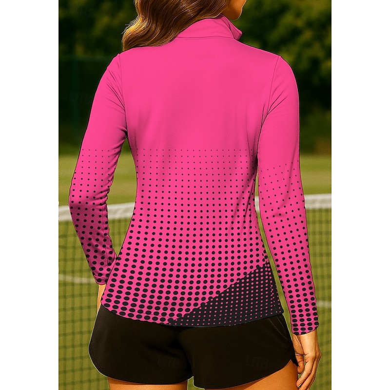 Women's Geometric Gradient Sweatshirt Tops Golf Polo Shirt Tennis Shirt Long Sleeve Print Quarter Zip Pullover UV Protection Elastic Breathable Tennis Golf Pickleball Stand Collar Zip Collar Shirt2