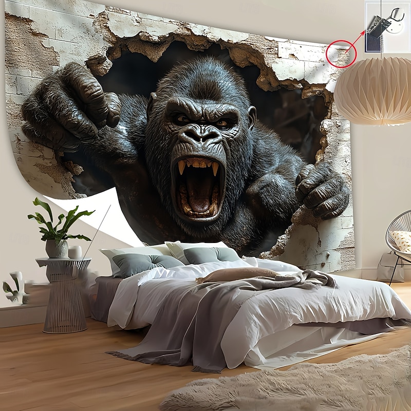 3D Elephant Family Wall Tapestry – Realistic Stone Carving Style Jungle Safari Wall Hanging for Living Room Decor3