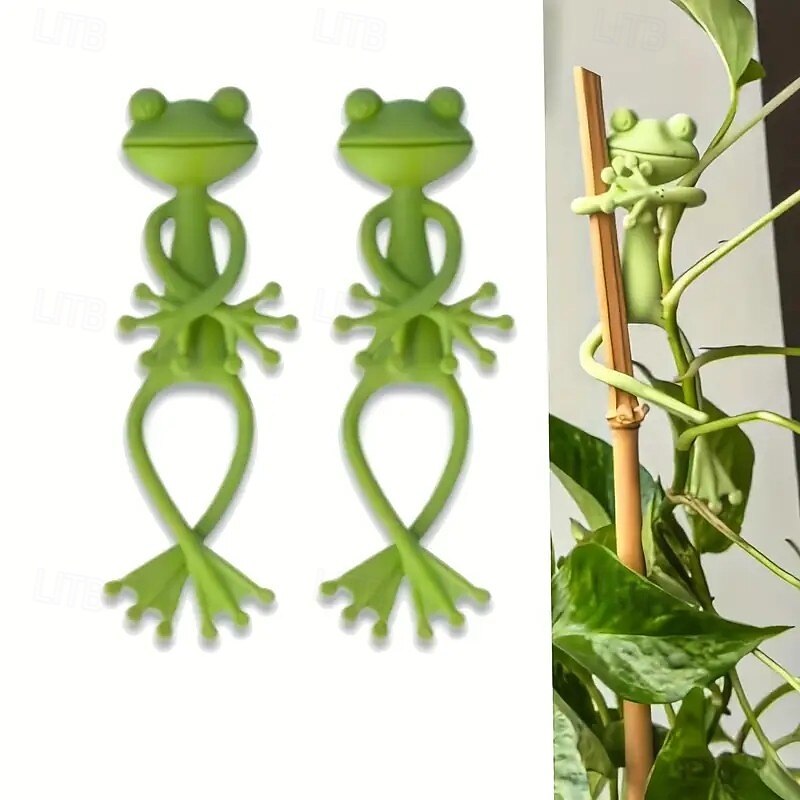 2/4PCS Green Frog Plant Stands, Sturdy Support for Small Potted Plants and Succulents, Cute Garden Decor for Balcony and Indoor Spaces, Water-Saving Design, Ideal for Climbing Plants and Fun Garden Accents2