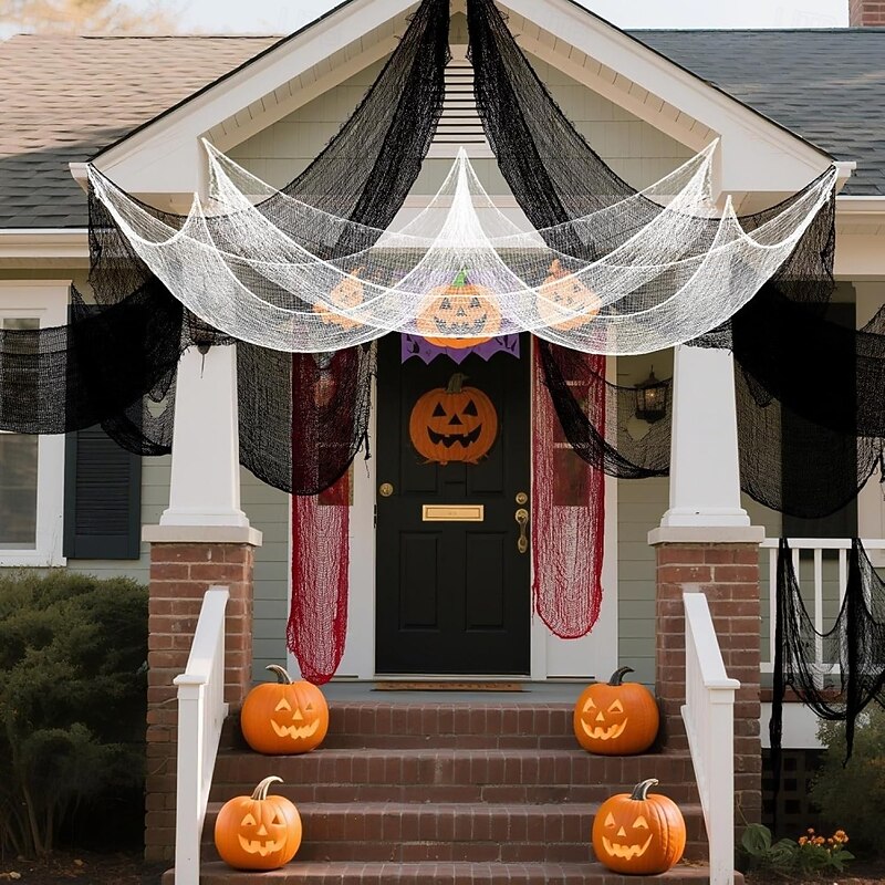 6Pcs Halloween Gauze Cloth, Creepy Cloth, 30×72 Inch Creepy Fabric Halloween for Haunted House Supplies, Party Outdoor, Indoor (4 Black+2 White)