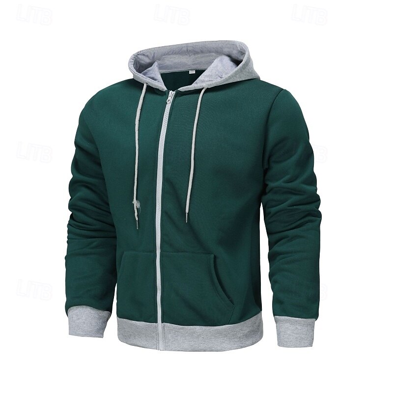 Men's Hoodie Full Zip Hoodie Zip Up Hoodie Fleece Hoodie Black Red Green Gray Hooded Plain Patchwork Color Block Sports & Outdoor Casual Daily Streetwear Cool Sportswear Spring &  Fall Clothing4