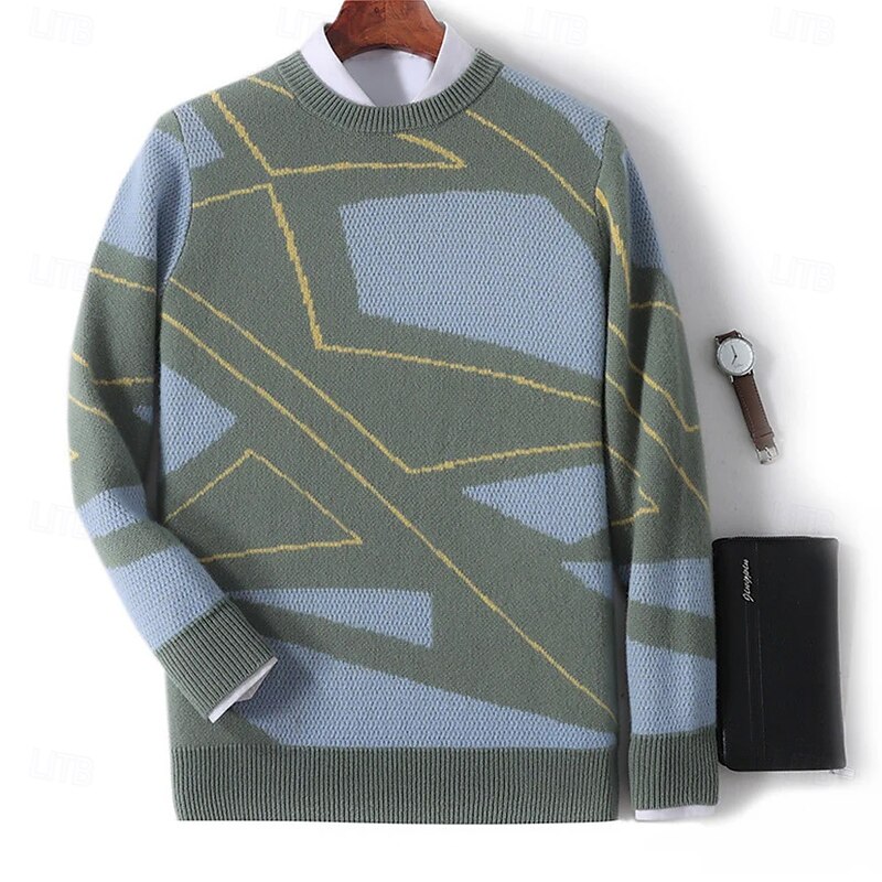Men's Color Block Pullover Sweater Jumper Knitwear Crewneck Casual Vacation Daily 3D Print Keep Warm Long Sleeve Spring Fall Winter Lake blue Blue Brown2