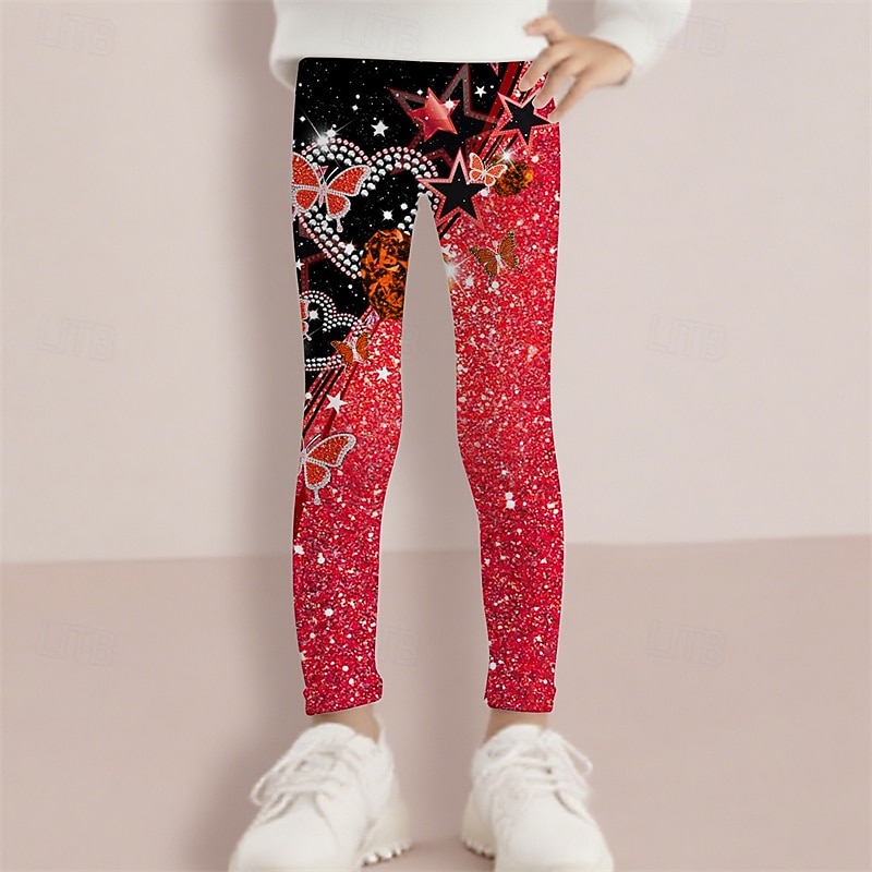 Girls' 3D Butterfly Star Pants Leggings Spring Fall Cute Basic Kids 4-12 Years Outdoor Casual Daily Regular Fit3
