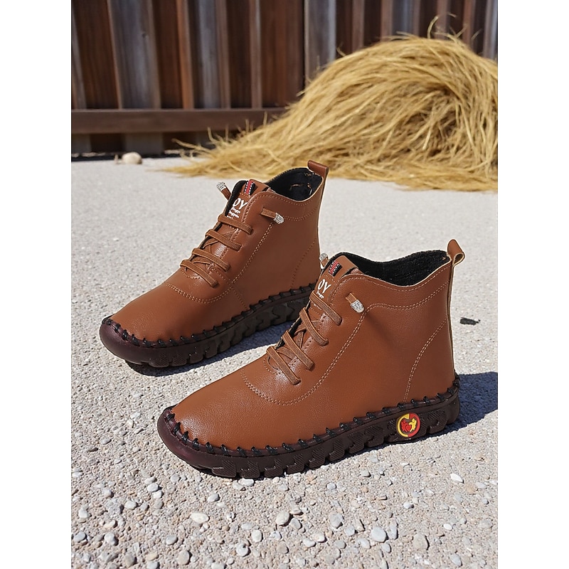 Women's Red Lace-Up Ankle Boots – Comfortable Non-Slip Casual Shoes for Christmas, Winter Outfits and Holiday Parties