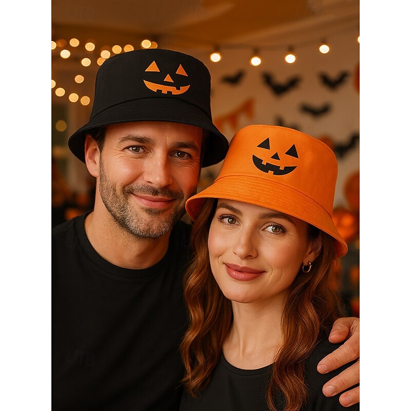 Unisex Halloween Reversible Bucket Hat – Double-Sided Pumpkin Face Print Fisherman Cap for Men and Women, Casual Party Costume and Outdoor Wear2