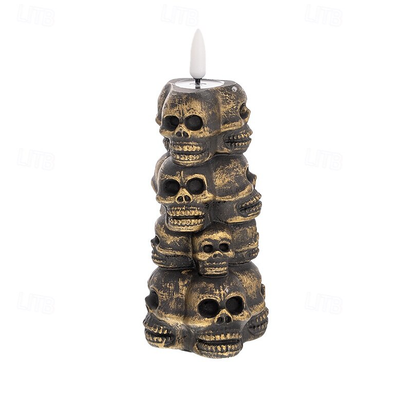 1 Pc 16 * 5.8CM Halloween Skeleton Pillar LED Electronic Candle Light Indoor and Outdoor Restaurant Party Festival Atmosphere Decorative Light LR44 * 3 Battery2