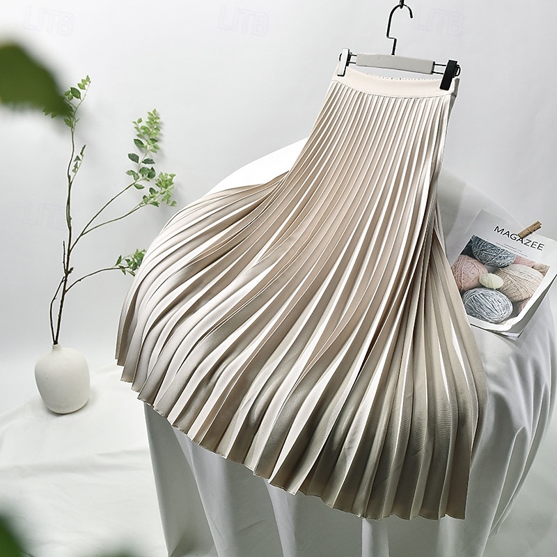 Women's Skirt Swing Fashion Casual Maxi Mid Rise Skirts Plain Pleated Micro-elastic Vacation Street Black White Navy Blue Dark Gray Summer Chiffon Polyester