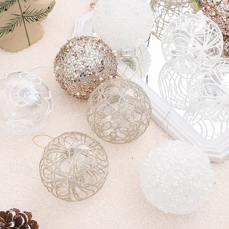 6 pcs Christmas Tree Balls Baubles Ornaments, 8 cm/3.15 inch Xmas Decoration, Premium Clear Painted Christmas Ball Gift Box Set2