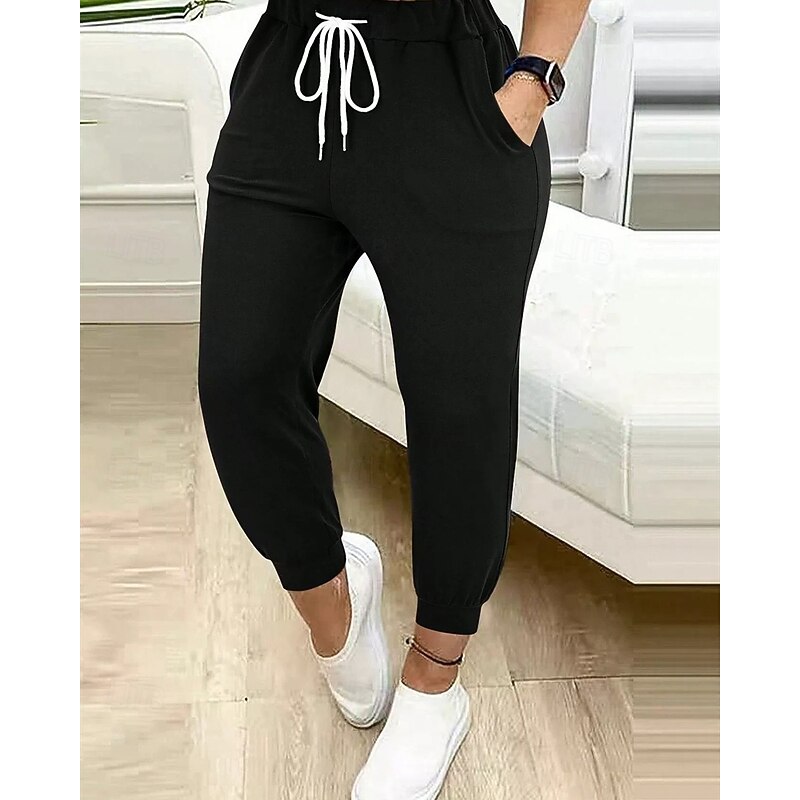 Women's Chinos Straight Streetwear Casual Ankle-Length Natural Plain Drawstring Comfortable Street Holiday Daily Wear Light Sky Blue Black Green ash-colored Fall Regular Fit3