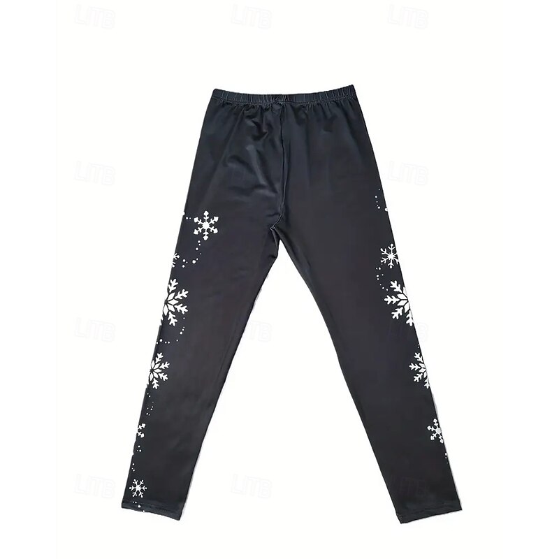 Women's Pants Trousers Leggings Cozy Leggings Streetwear Casual Full Length High Waist Snowflake Elastic Waist Print Breathability Comfortable Stretchy Vacation Street Daily Wear Black Spring Fall2