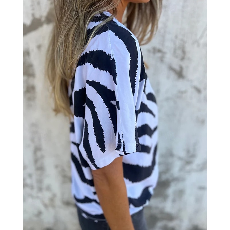 Women's Blouse Leopard Modern Casual Short Sleeve V Neck Regular Tops Holiday Going out Print White Navy Blue Camel Dark Gray Gray Summer4