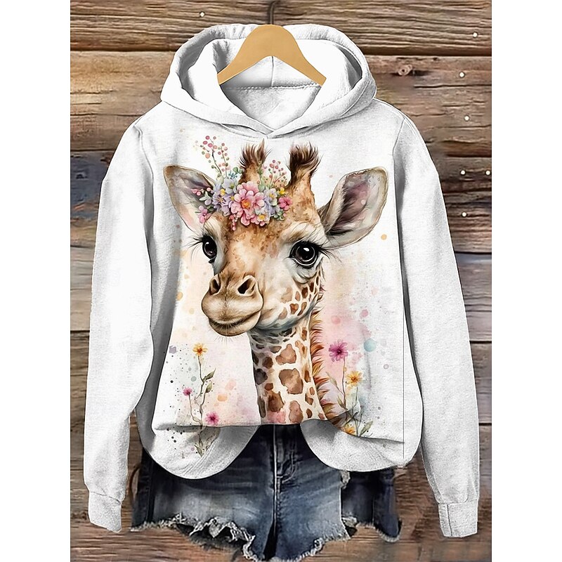 Women's Hoodie Pullover Sweatshirt Oversized Long Sleeve Casual Graphic Animal Vintage Fashion Hooded Regular Tops Street Dailywear Holiday Print White Pink Red Khaki Fall Winter2