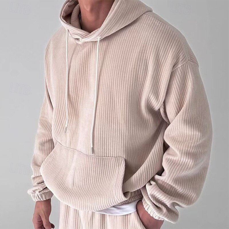 Men's Hoodie Corduroy Pullover Hoodie Sweatshirt Fleece Hoodie Apricot Black Hooded Plain Pocket Sports & Outdoor Casual Daily Streetwear Cool Sportswear Spring &  Fall Clothing Apparel Hoodies