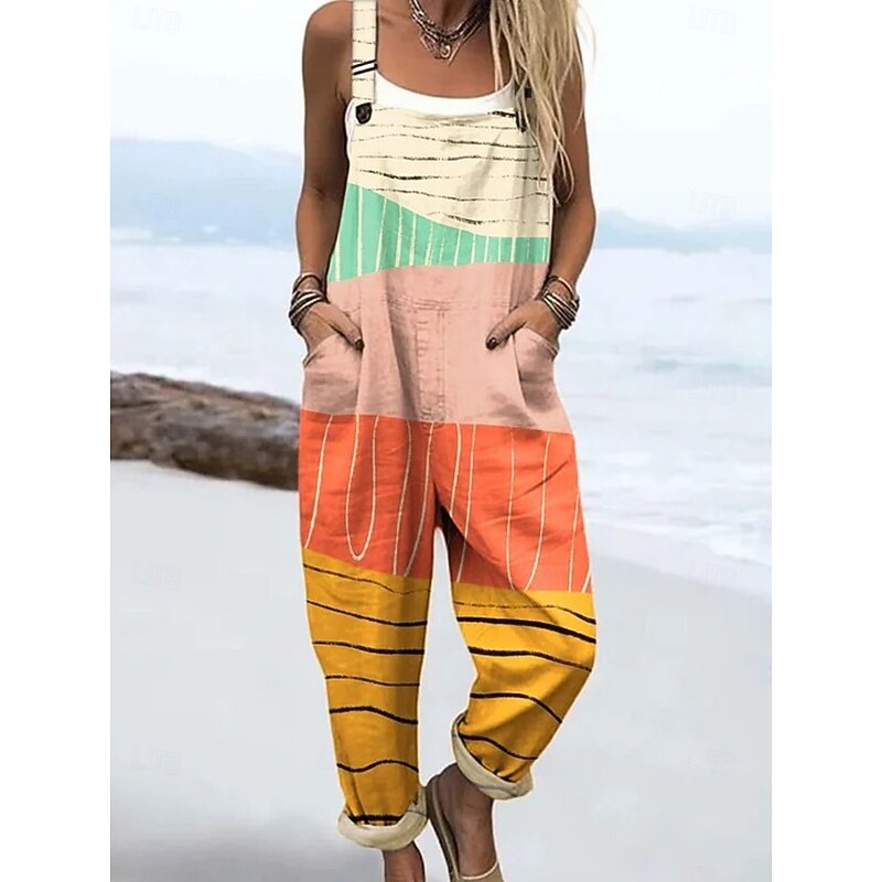 Women's Dungarees Active Floral Sleeveless Sleeveless Straight Square Neck Pocket with Pocket Vacation Daily Loose Fit Blue Purple Orange Summer2