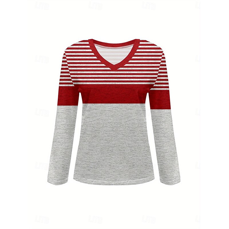 Women's T Shirt Graphic Geometric Color Block Vintage Stylish Classic Long Sleeve V Neck Regular Tops Daily Print Red Summer Spring Fall3