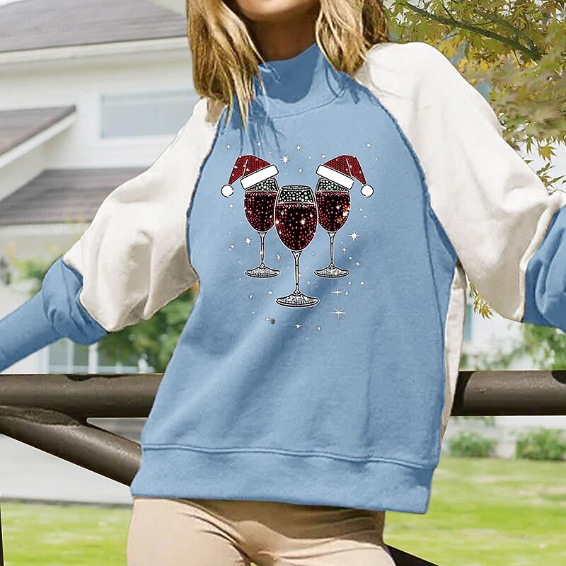 Women's Pullover Sweatshirt Lounge Top Christmas Sweatshirts Long Sleeve Top Athleisure Fall Graphic Holiday Vacation Sportswear Activewear Black Blue2