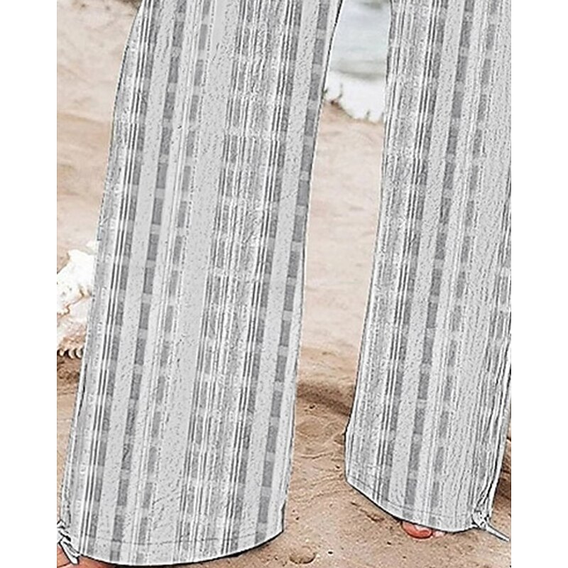 Women's Wide Leg Pants Trousers Palazzo Pants Fashion Boho Full Length High Waist Plaid Drawstring Elastic Waist Print Breathability Comfortable Street Daily Wear Going out White Spring Fall Regular3