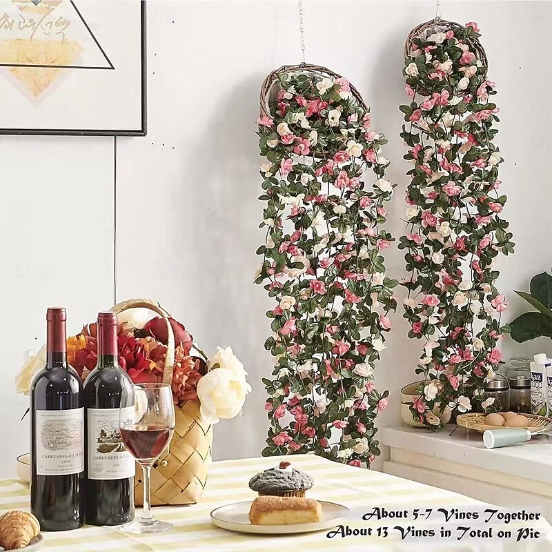 5pcs Artificial Peony Flower Garlands with 45 Red, Pink & White Blooms – Perfect for Christmas, Thanksgiving, Mother’s Day, Halloween, Labor Day – Indoor/Outdoor Wedding and Home Decor, Plastic Peony Vine Decorations3