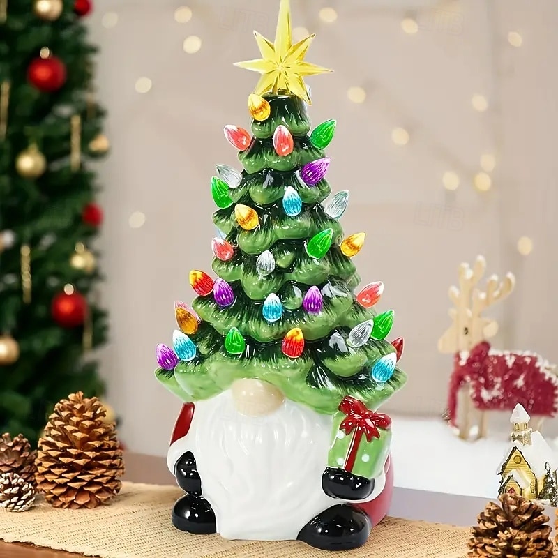Resin Christmas Tree Dwarf Charming Resin Gnome Christmas Tree with Multicolor Lights Battery-Operated Indoor/Outdoor Holiday Decor for Home, Kitchen, Office3