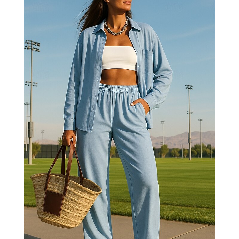 Women's Wide Leg Pants Casual Suit Shirt Jacket with Pocket Solid Colored Clothing Suit Fall White Light Green Outdoor Travel Sports High Waist Breathable Long Sleeve Sport Activewear Micro-elastic3