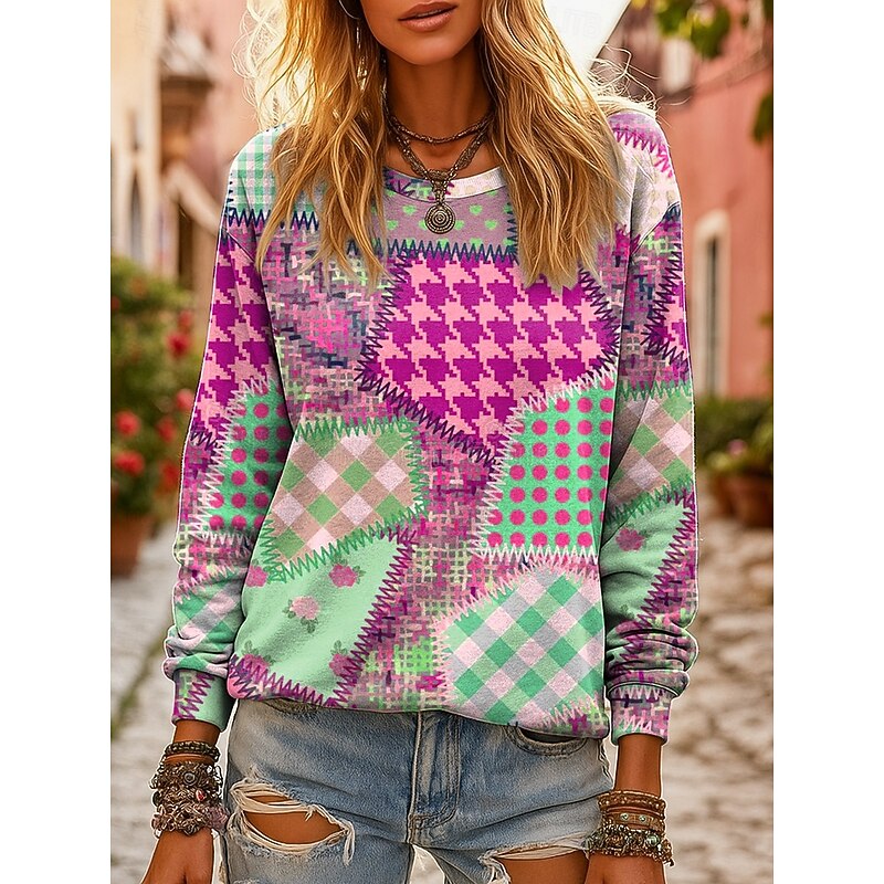 Women's 3D Print Vintage Boho Hoodie Patchwork Hoodie Sweatshirt Floral Sweatshirts Graphic Geometric Vintage Casual Street Dailywear Casual Patchwork Yellow Blue Purple Orange Spring Fall Winter2
