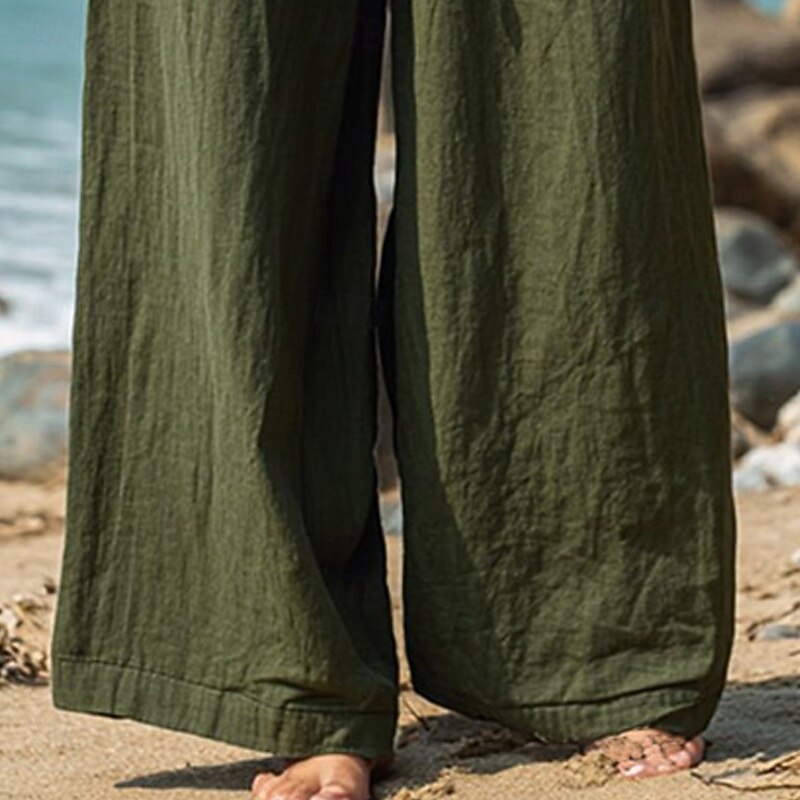 Women's Wide Leg Pants Trousers Palazzo Pants Fashion Boho Full Length High Waist Flower Drawstring Elastic Waist Print Breathability Comfortable Street Daily Wear Going out Army Green Spring Fall3