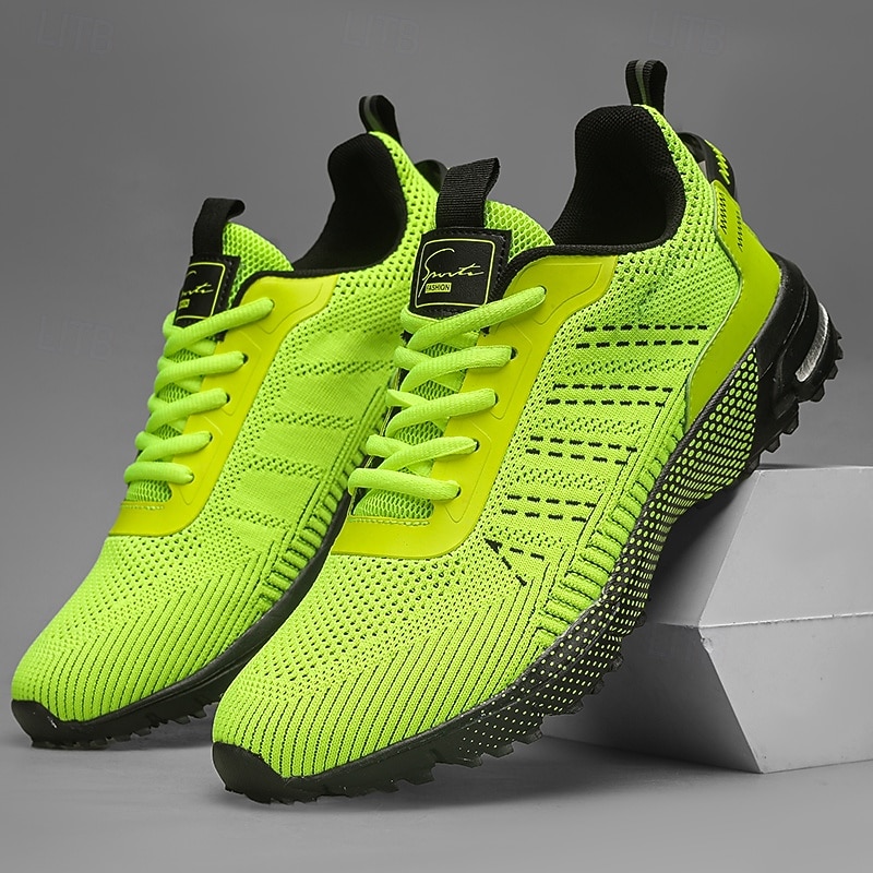 Men's Neon Green Knit Running Shoes – Lightweight Breathable Athletic Sneakers for Gym, Training and Outdoor Sports3