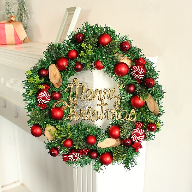 Christmas Candy Wreath Door Hanging DIY Window Scene Decoration Festive Holiday Floral Garland Christmas Balls and Rattan Hanging Ornaments Perfect Seasonal Home Display3