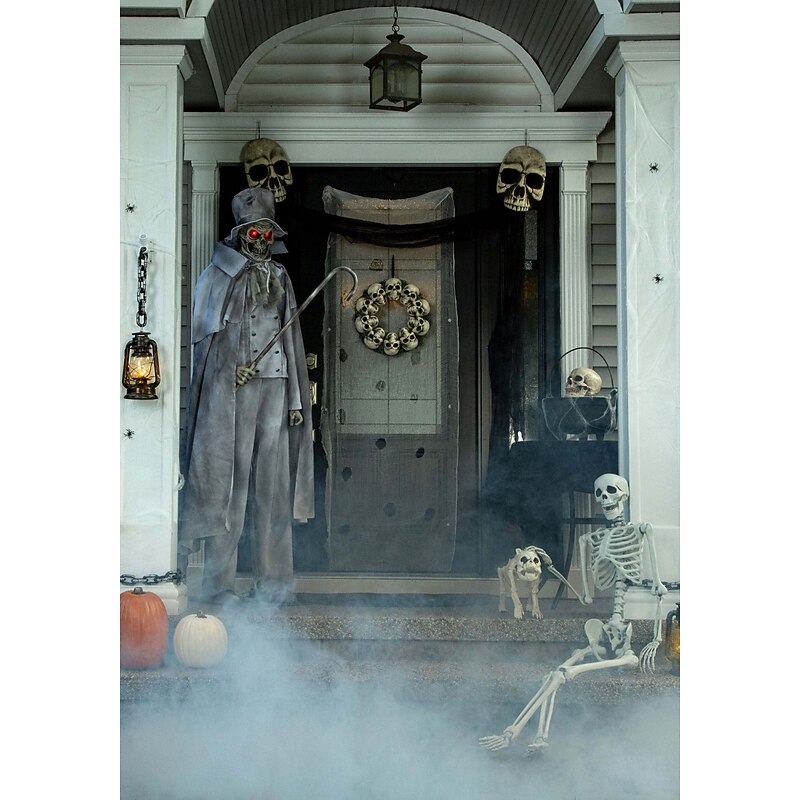 Fun Costumes Animated Ghostly Gentleman Jack Outdoor Decoration, Grey Spooky Sound Red Light-Up Eyes Decor - Standard, Gray3