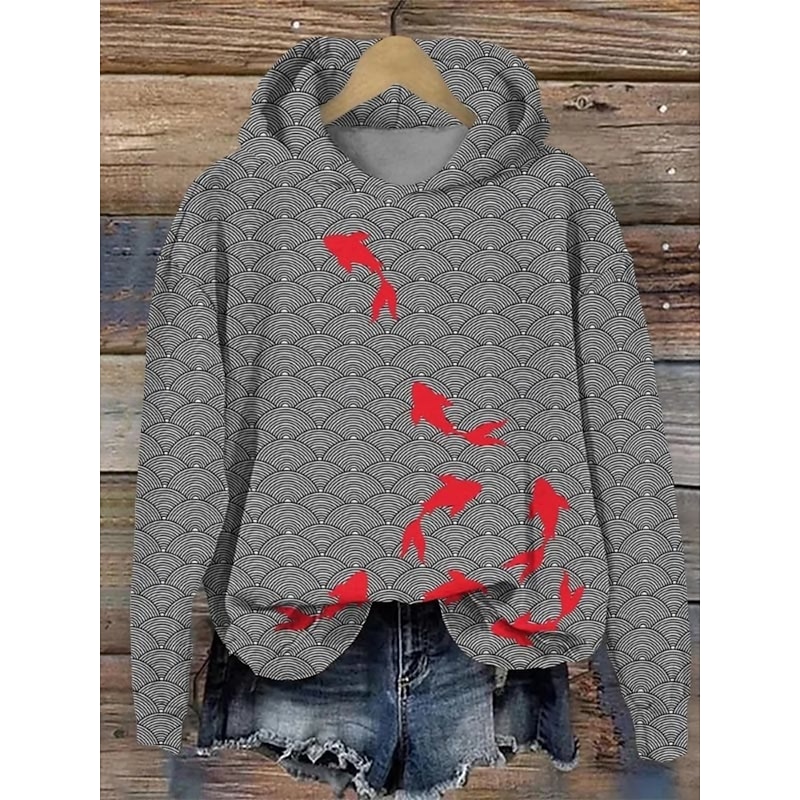 Women's Pullover Hoodie Sweatshirt Graphic Animal Streetwear Casual Long Sleeve Hooded Regular Tops Street Holiday Pocket Print Navy Blue Gray Fall Winter2