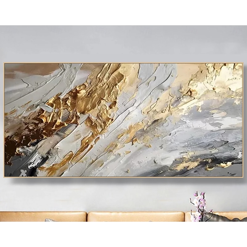 Gold Abstract Paitning on Canvas Textured Wall Art Gold Foil Painting Boho Wall Decor Bright painting Large Modern Art Living Room Art