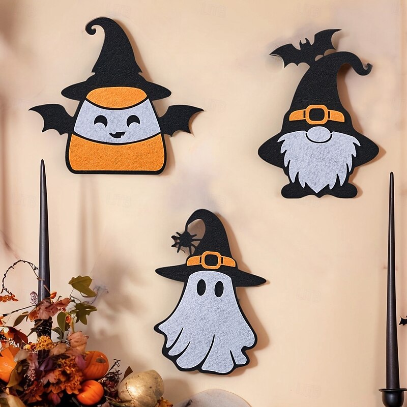 5PCS Halloween Non-Woven Fabric Cartoon Wall Stickers – Pumpkin, Bat, Ghost, Black Cat Decorative Halloween Wall Hanging for Party and Home Festive Decor2