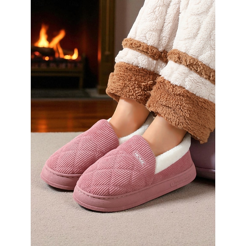 Women's Quilted Indoor Slippers with Faux Fur Lining – Warm Home Shoes for Winter and Cold Floors3