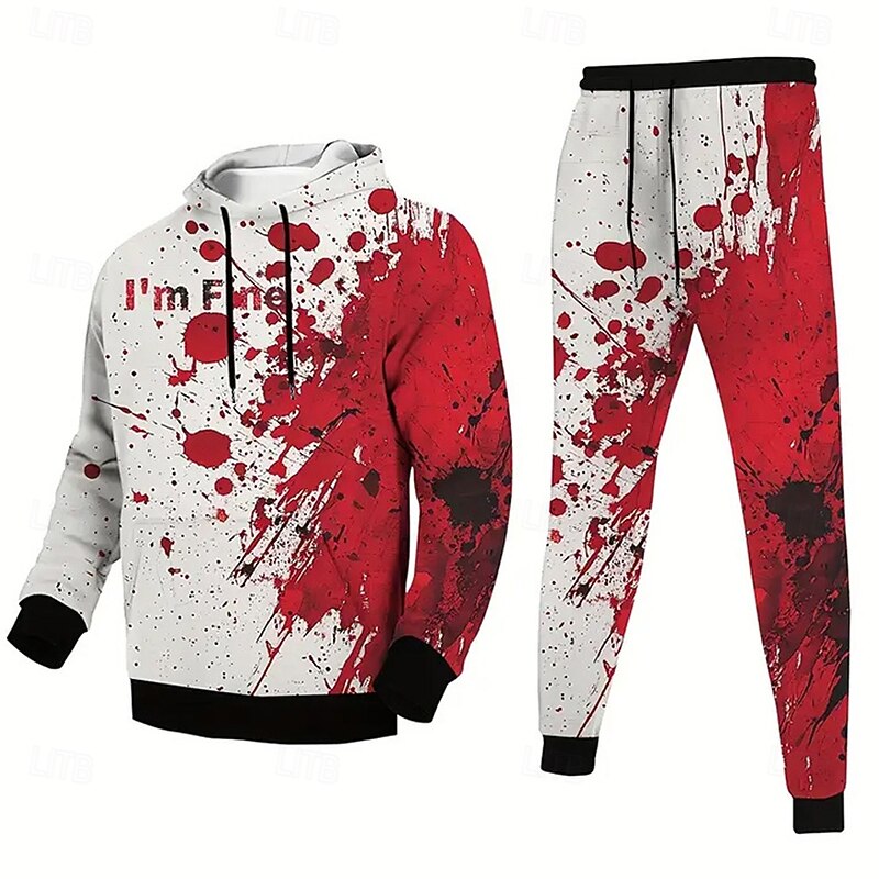 Halloween Men's Blood stains 2pcs 3D Sweatshirt Sets Tracksuit Hoodie Sweatshirt Long Sleeve Long pants Hooded Streetwear Casual Daily Street Athleisure Festival Outfit 3D Print Hooded Spring Fall