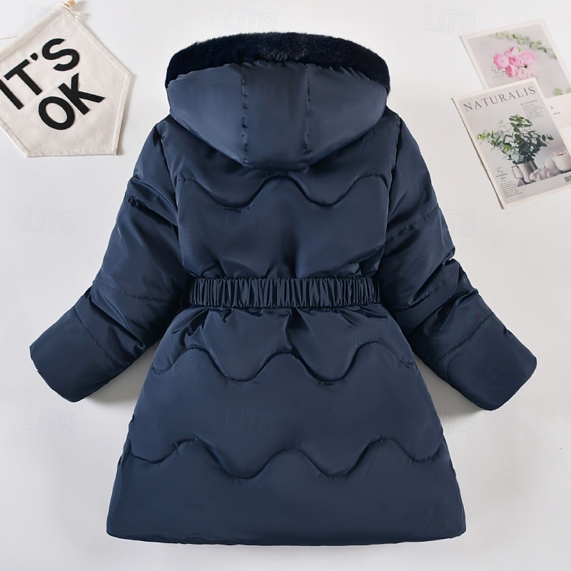 Kids Girls' Down Coat Solid Color Fashion Zipper Pocket School Coat Outerwear 4-12 Years Winter Black Navy Blue Brown4
