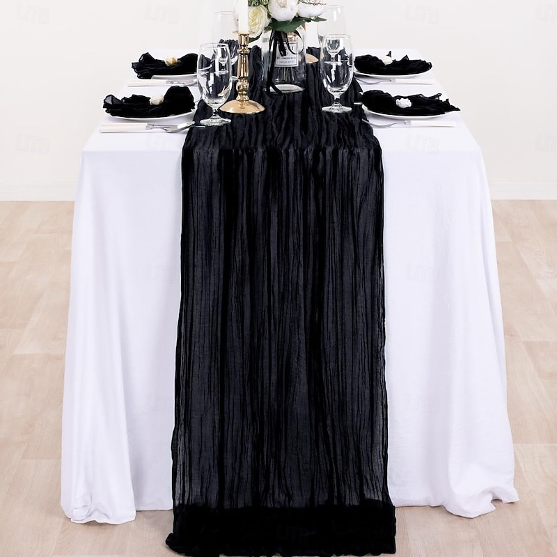 1 Pc Bohemian Style Table Runner Table Flag – Pleated Balinese Gauze Table Runner for Wedding Party, Dining Room or Festival Decoration4