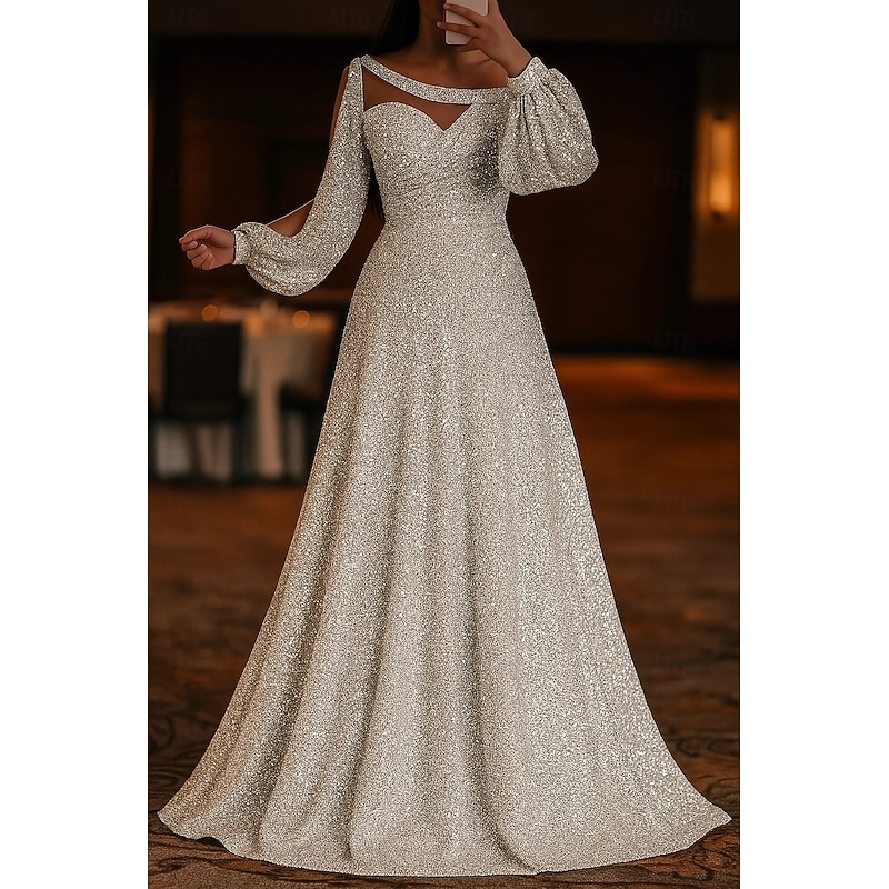 Black Tie A-Line Glittering Evening Gown Elegant Dress Formal Wedding Sweep / Brush Train Long Sleeve Sweetheart Jersey with Ruched 2025