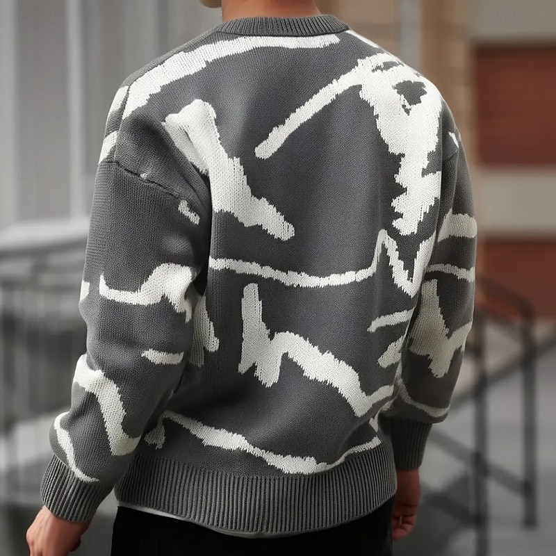 Men's Color Block Pullover Sweater Jumper Knitwear Crewneck Casual Vacation Home Daily 3D Print Knitting Keep Warm Long Sleeve Spring Fall Winter Gray3