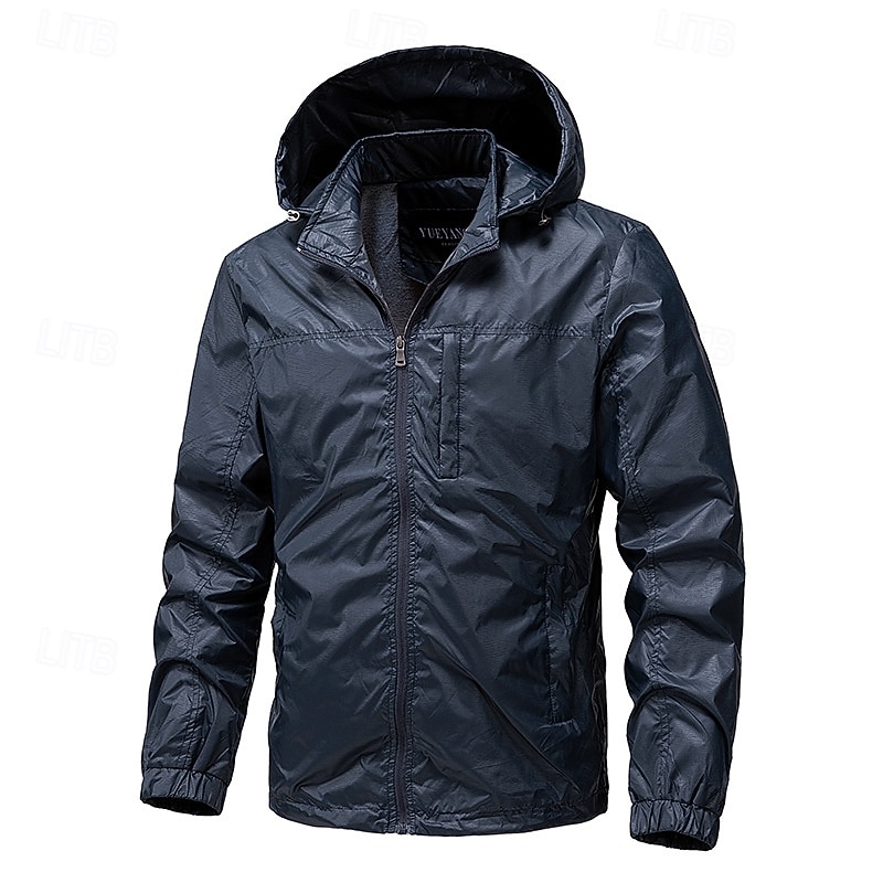 Men's Outdoor Jacket Sport Coat Formal Home Windbreaker Multi Pocket Spring &  Fall Solid Color Active Neutral Hooded Regular Black Navy Blue Green Jacket2