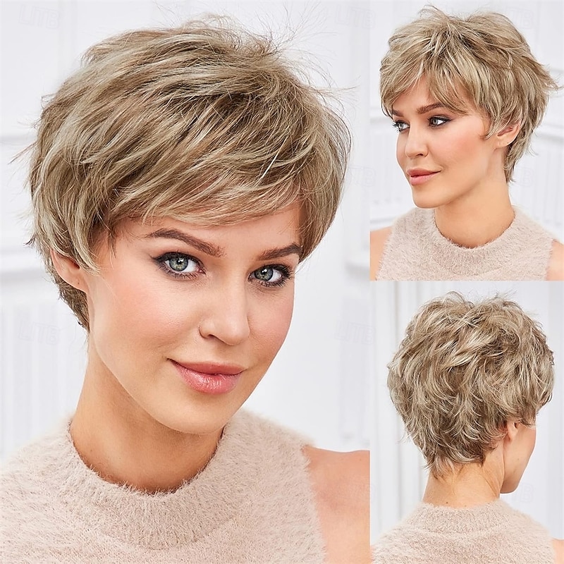 Short Wigs for Women Memory Fiber Simulated Human Hair Pixie Curly Wig With BangNatural Daily Use Hair4