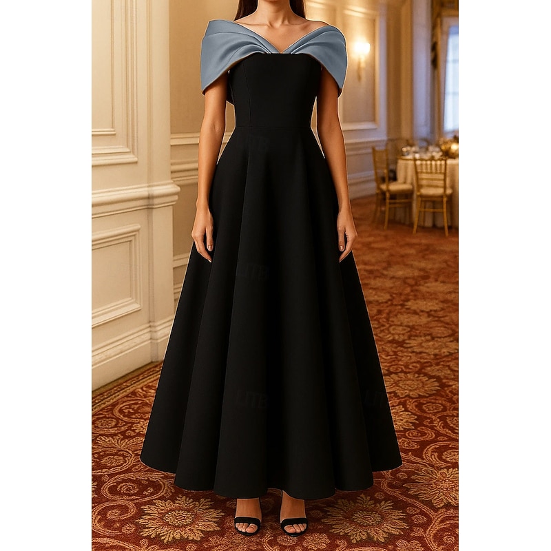 Black Tie A-Line Black and Gold Cocktail Dresses Elegant Dress Formal Wedding Floor Length Sleeveless Off Shoulder Satin with Pleats 20254