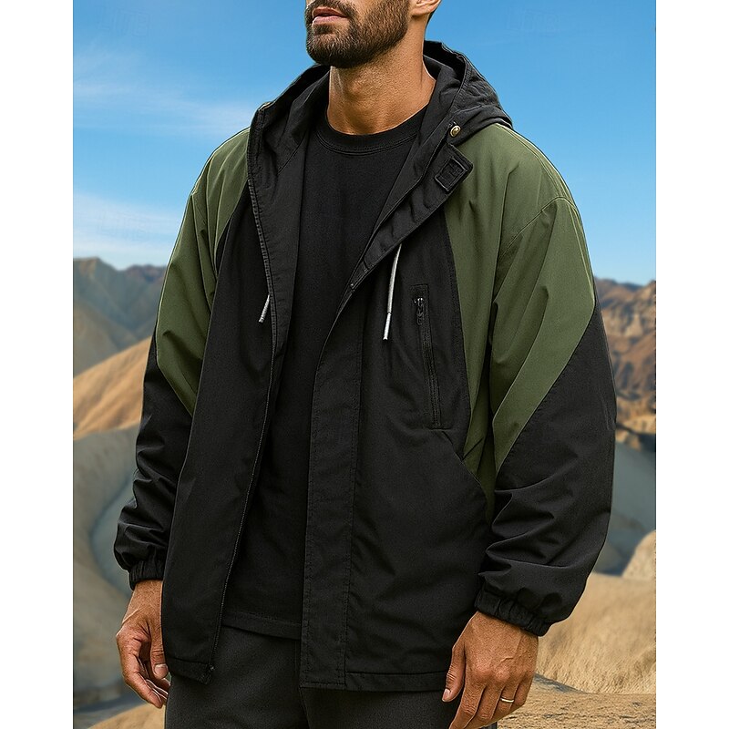 Men's Windbreaker Softshell Jacket Hiking Jacket Outdoor Waterproof Windproof Hiking Outfits Hiking Clothes Spring Autumn / Fall Top Camping / Hiking / Caving Running Patchwork Black Green Khaki3