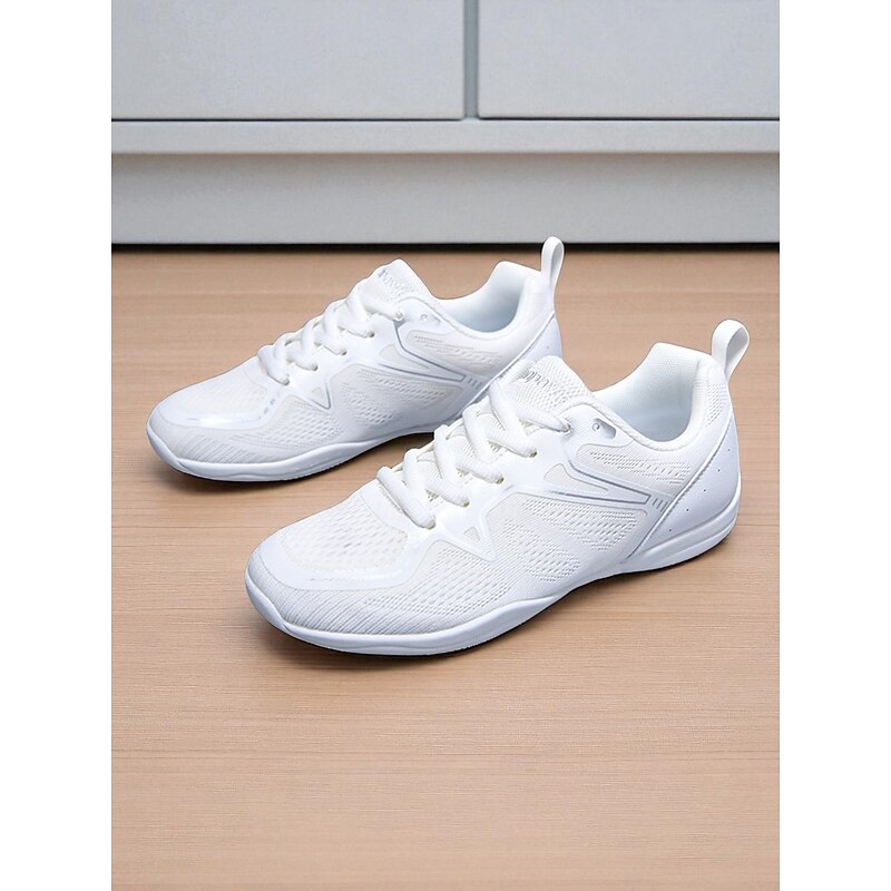 Women's White Flyknit Jazz Dance Sneakers - Lightweight Breathable Lace-Up Professional Training Shoes for Stage and Studio4