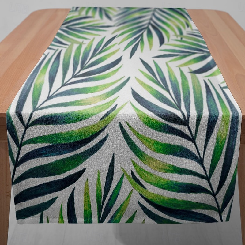 1PC Green Plants Leaves Table Runner Table Flag - Digital Printed Rectangular Tablecloth for Restaurant, Banquet, Garden Party Decoration (33x180cm/13x70.5in)3
