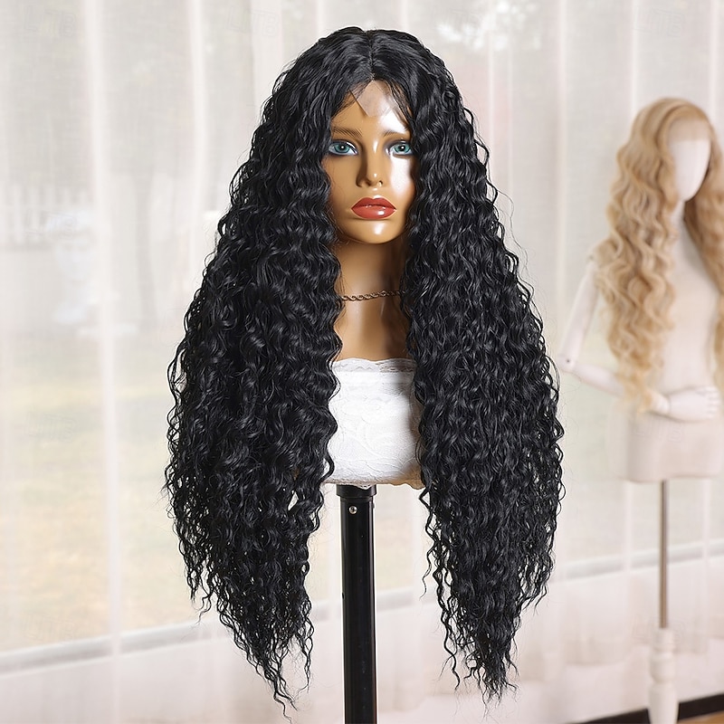 Synthetic Lace Wig Deep Curly Style 28 inch Black Middle Part U Part Wig Women's Wig Black2