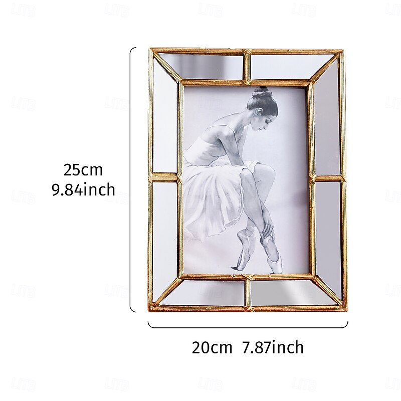 Minimalist Gold Frame Resin Photo Frame – Mirror Glass Inlay Decorative Desktop Picture Frame, Dual Orientation for Bedroom, Study, Office Décor4