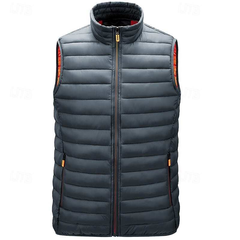 Men's Puffer Vest Vest Gilet Vacation Daily Date Fashion Casual Winter Pocket Polyester Warm Comfortable Solid Color Zipper Stand Collar Regular Fit Black Wine Army Green Dark Blue Vest2