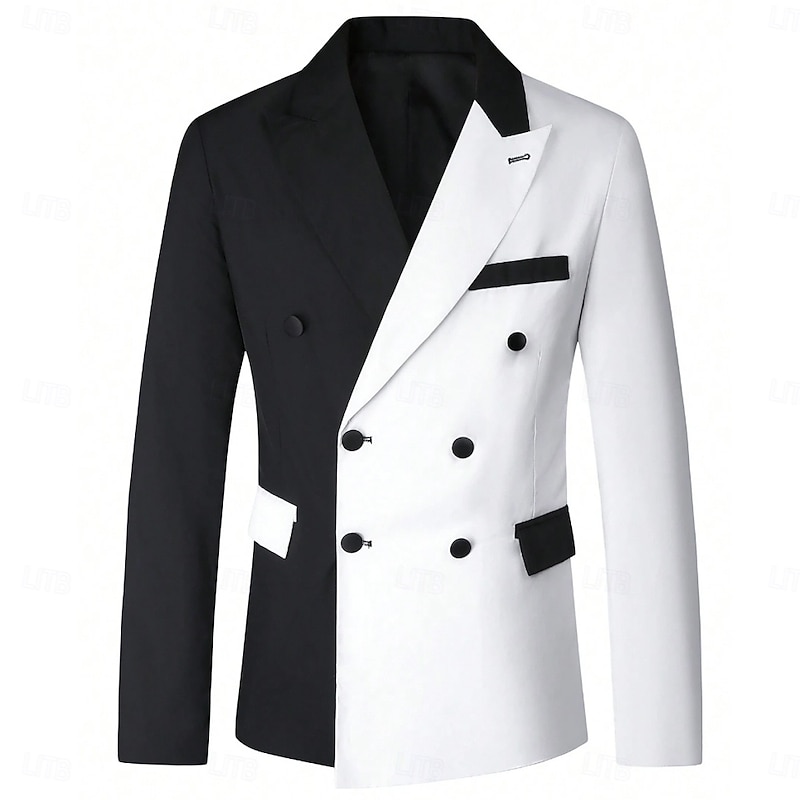 Men's Wedding Homecoming Party Suits Peaked Lapel Red Burgundy Patchwork Tailored Fit 2 Piece4