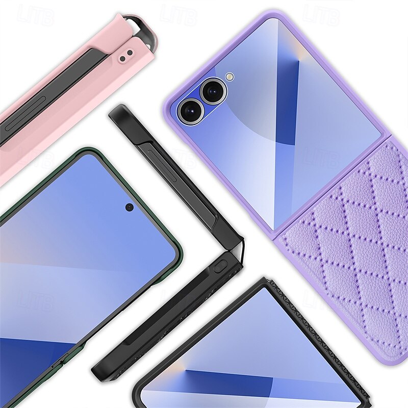 Phone Case For Samsung Galaxy Z Flip 7 Z Flip 7 FE Z Flip 6 Z Flip 5 Z Flip 4 Back Cover Shockproof Retro Geometric Pattern TPU PC PU Leather2