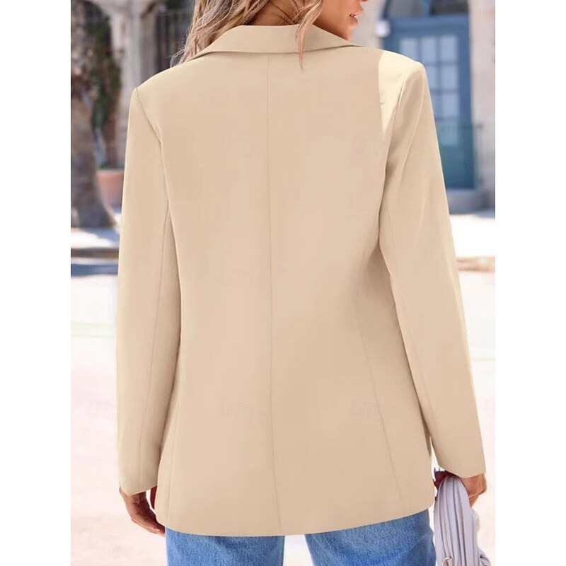Women's Blazer Comfortable Breathable Pocket Fashion OL Style Plain Outdoor Casual Daily Single Breasted Regular Lapel Regular Fit Long Sleeve Outerwear Black White Khaki Spring Fall2